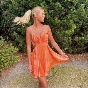 ALC Ari Mini Pleated Cutout Open Back Dress in Orange Tangerine Size 14